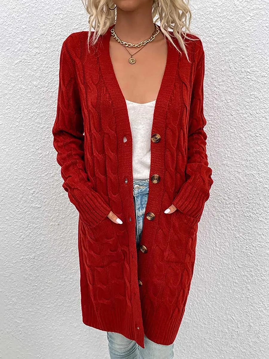 Stunncal Long Twist Sweater Button Cardigan