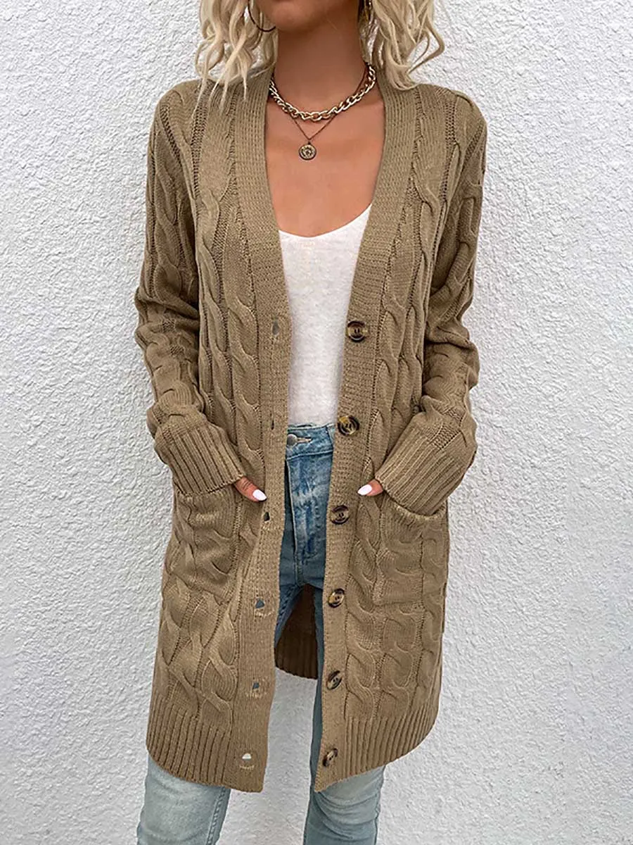 Stunncal Long Twist Sweater Button Cardigan
