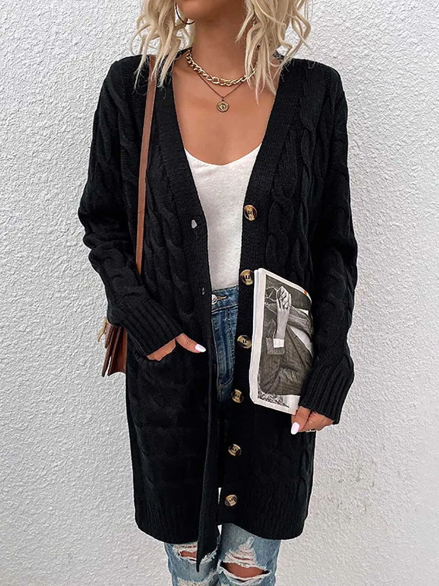 Stunncal Long Twist Sweater Button Cardigan