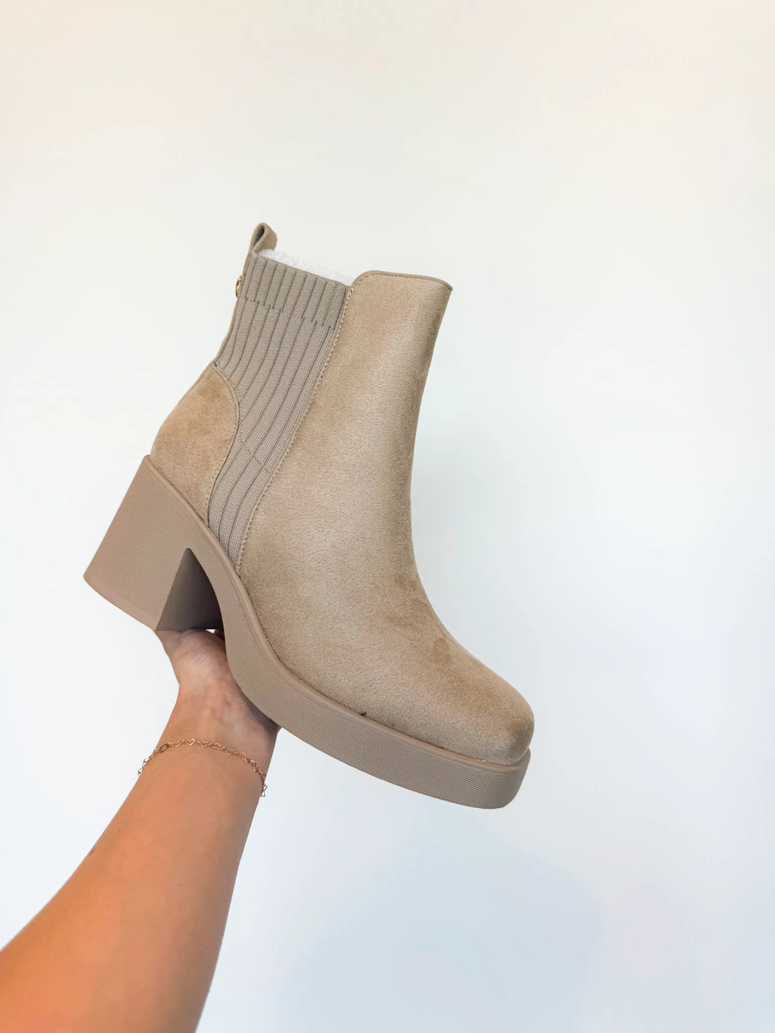 Suede Platform Booties- Oatmeal