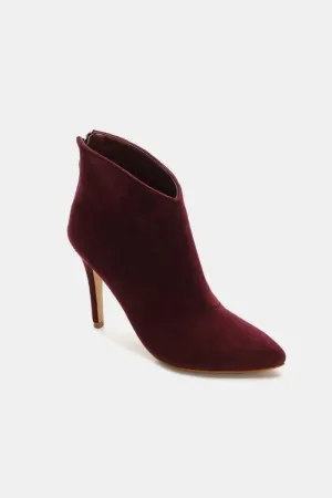 Suede Stiletto Ankle Booties with Back Zippers in Wine