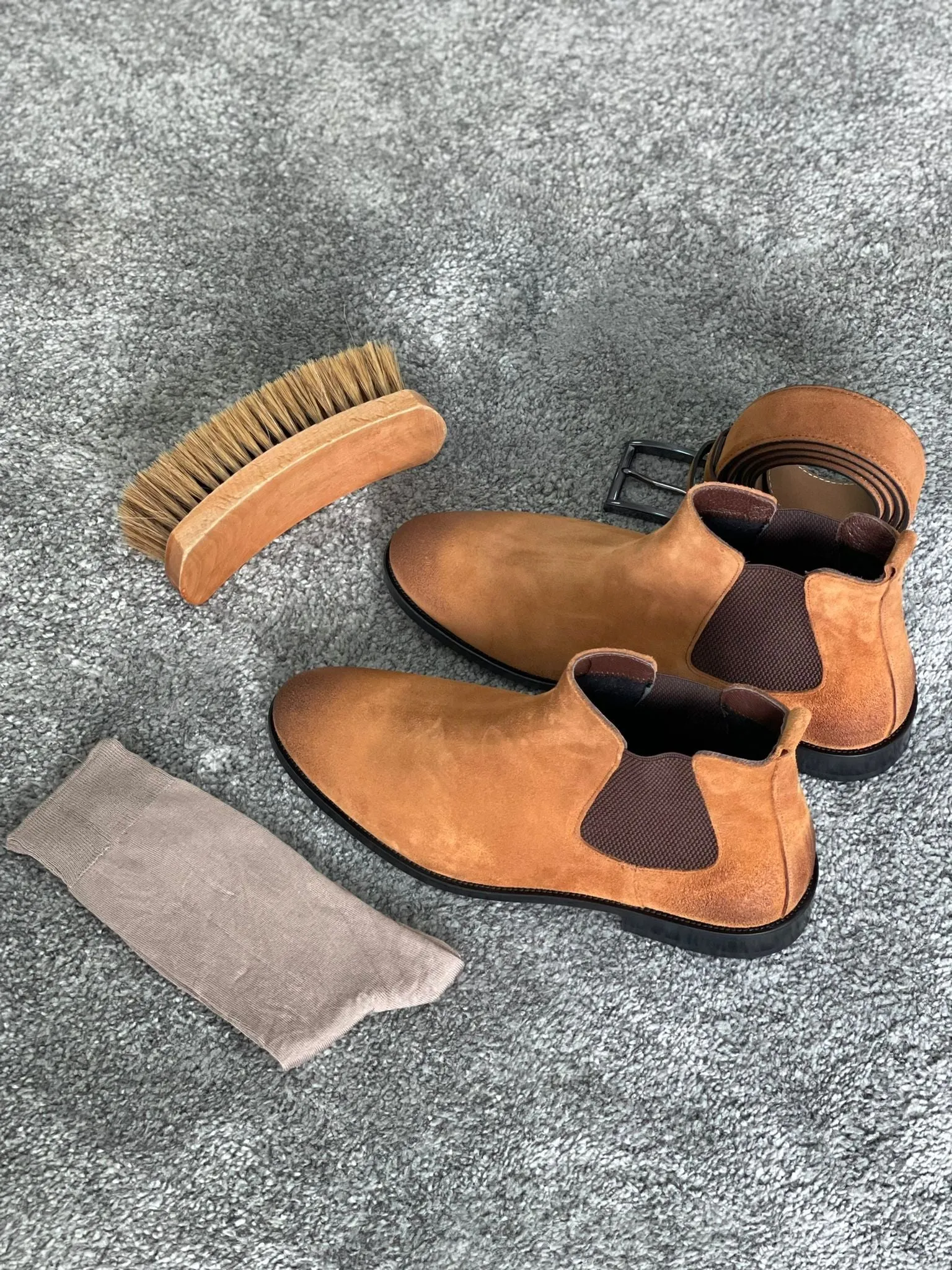 Suede Tan Leather Chelsea Boots