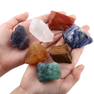 SUNYIK 7 Chakra Stones Set, Natural Rough Raw Stone for Tumbling,Cabbing,Crystal Healing Kits
