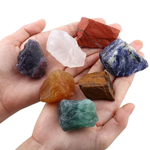 SUNYIK 7 Chakra Stones Set, Natural Rough Raw Stone for Tumbling,Cabbing,Crystal Healing Kits