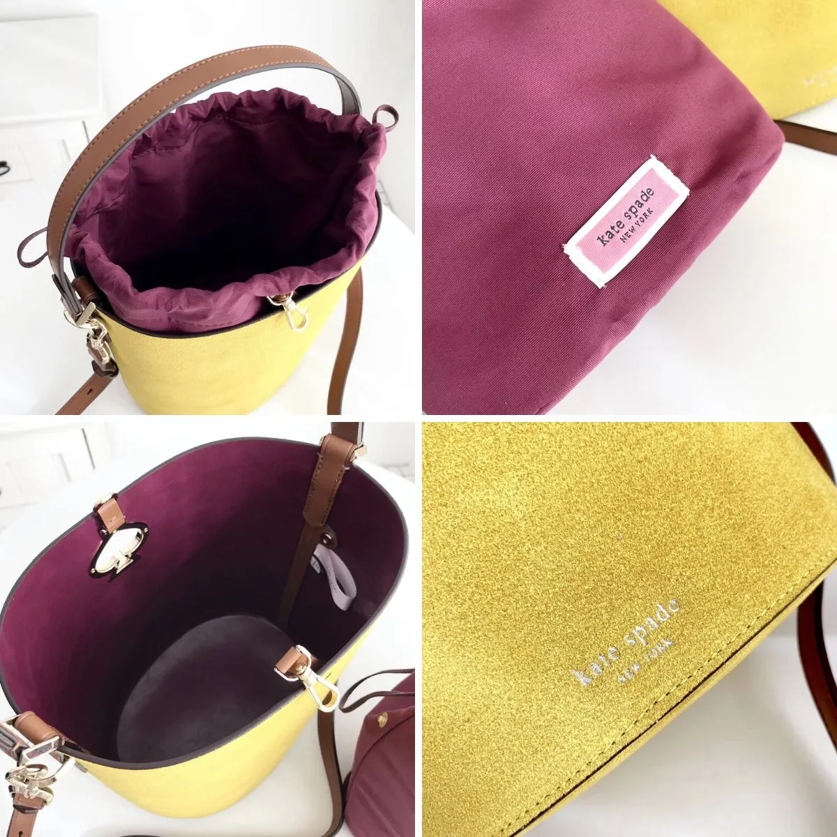 Suzy Suede Small Mustard Bucket Bag