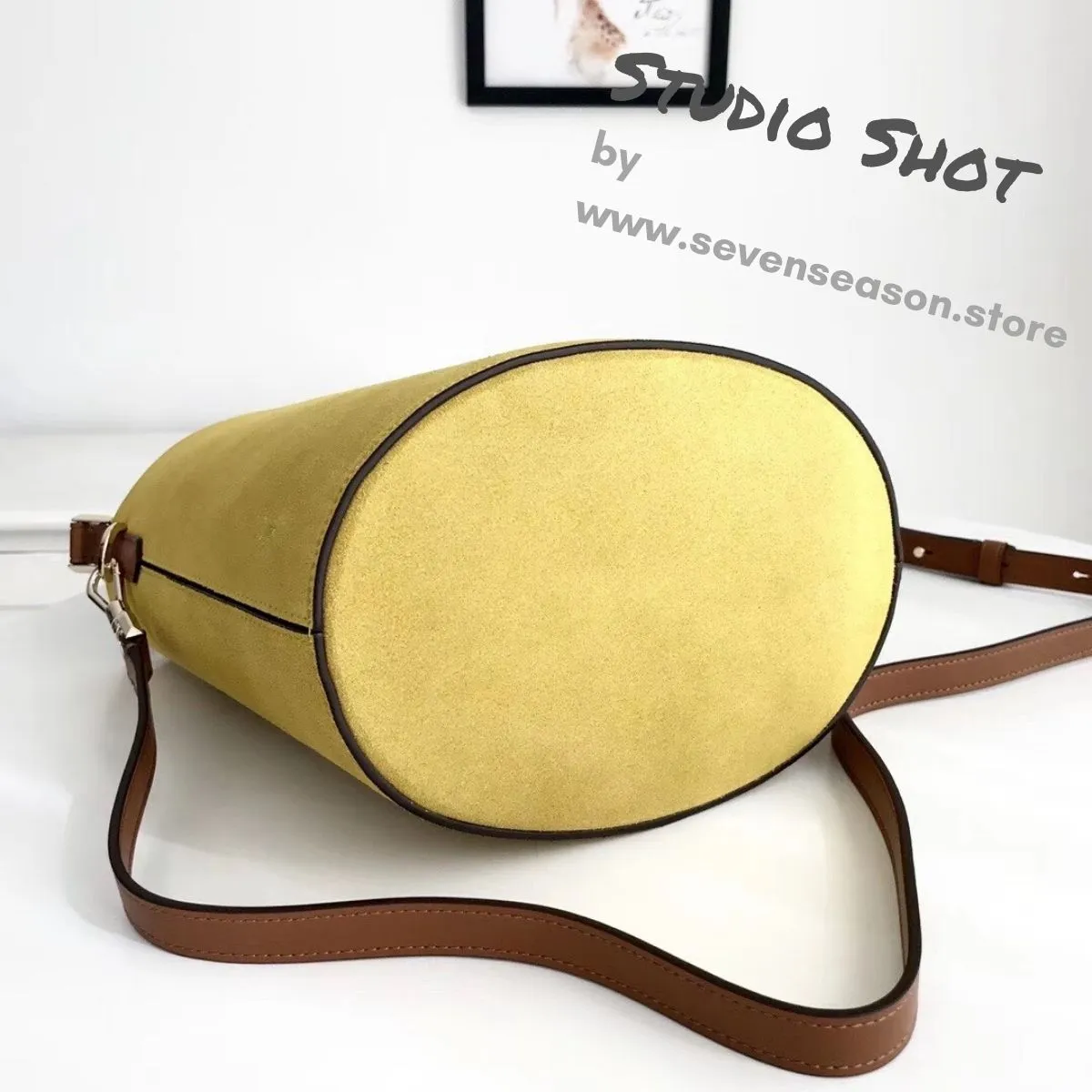 Suzy Suede Small Mustard Bucket Bag