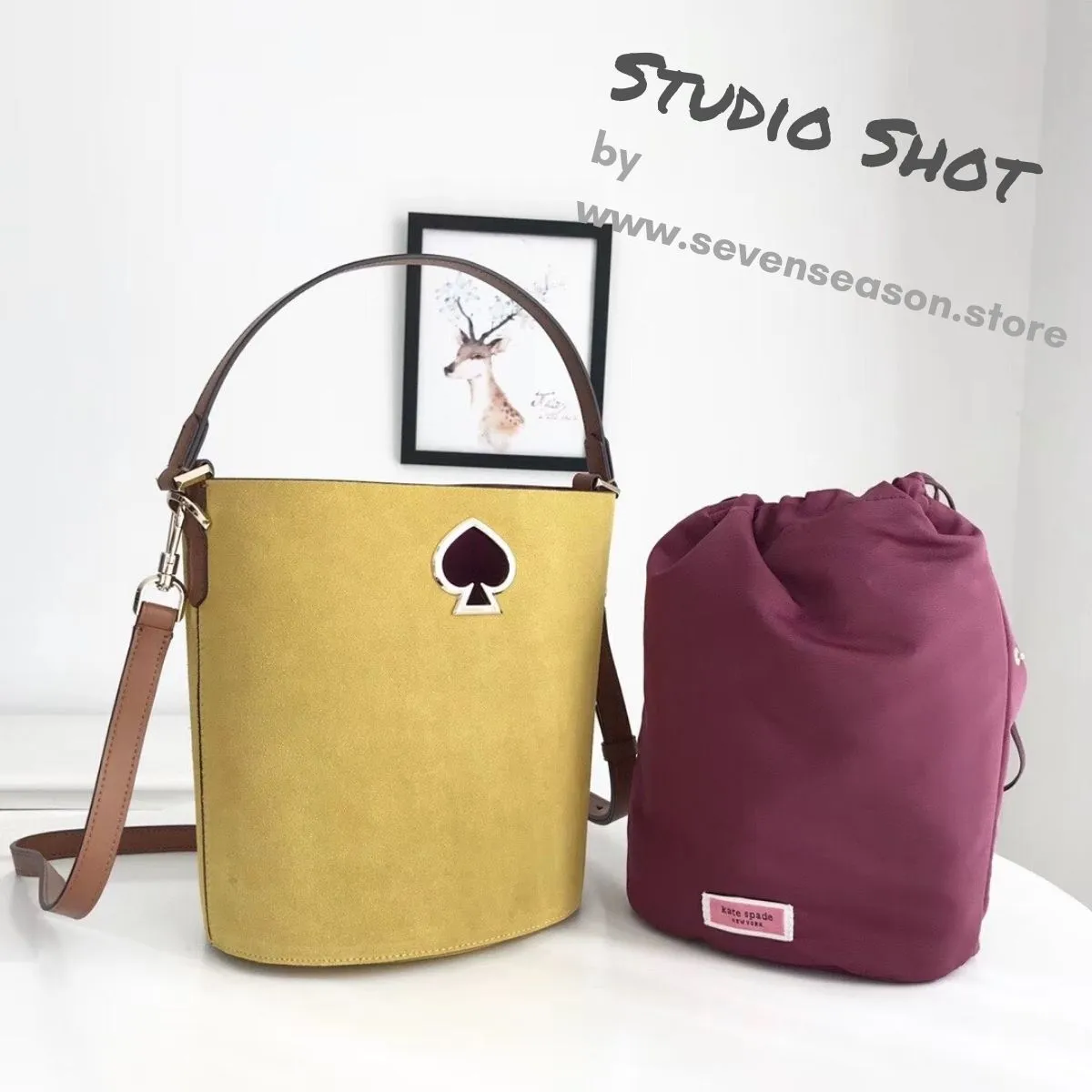 Suzy Suede Small Mustard Bucket Bag