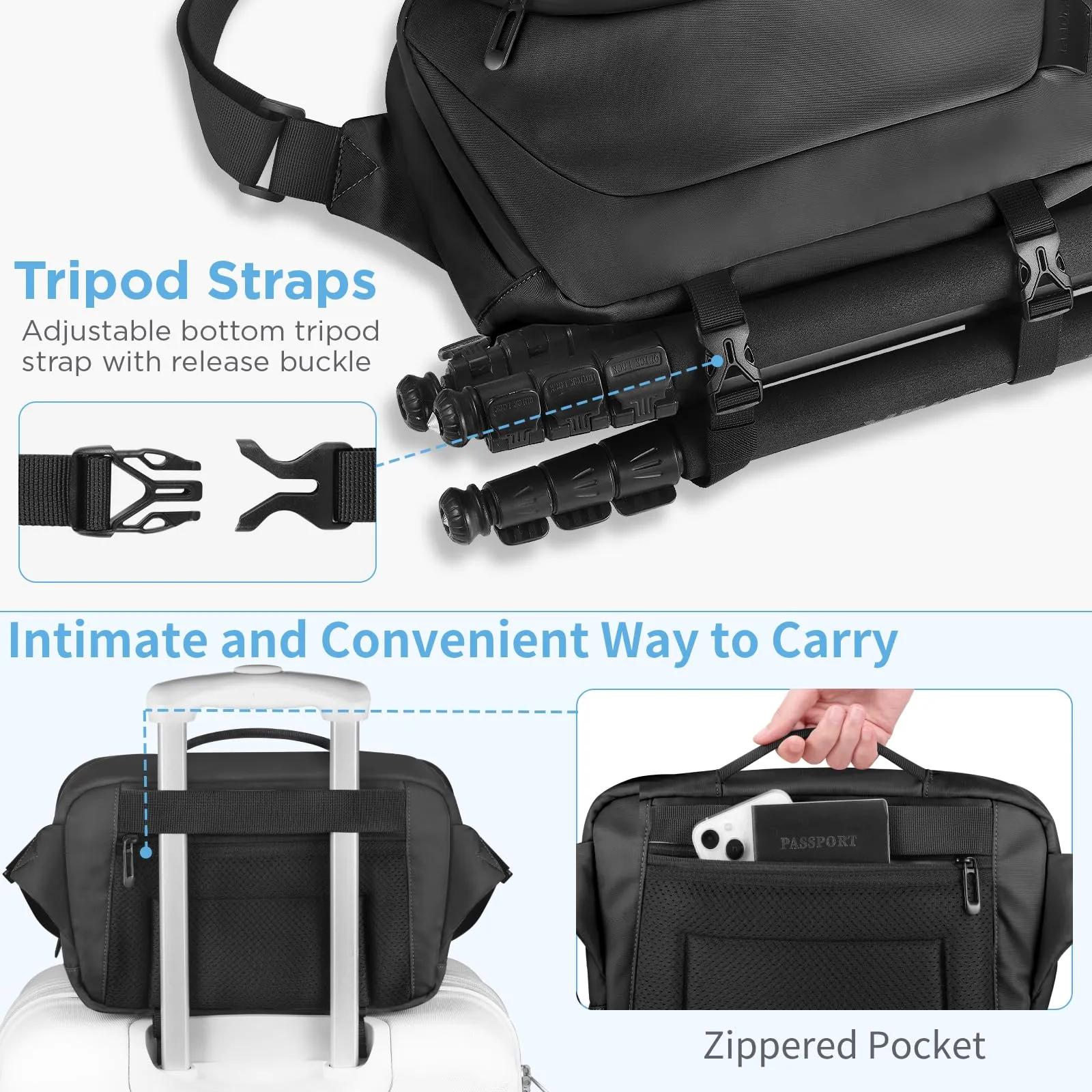 TAAOKA Waterproof  Camera Sling Bag with Tripod Holder, DSLR/SLR/Mirrorless Camera Crossbody Bags for photographers