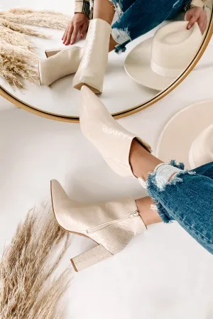 Tabby Faux Leather Woven Textured Booties (Ivory)