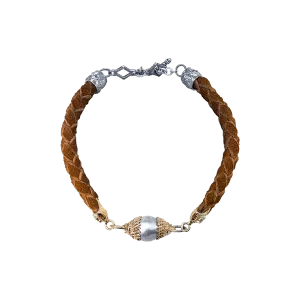 TAHITIAN PEARL BROWN LEATHER BRACELET