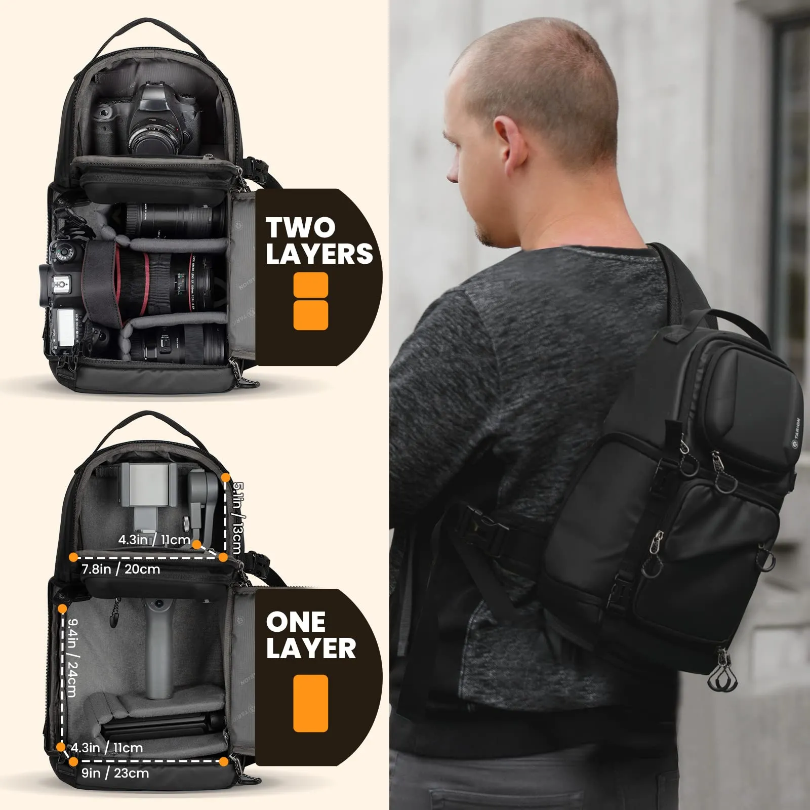 TARION Camera Sling Bag, DSLR Sling Pack Backpack Camera Bag, Backpack Photography Slingpack Crossbody Bag