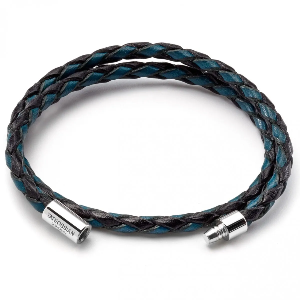 Tateossian Double Wrap Scoubidou Black and Blue Bracelet