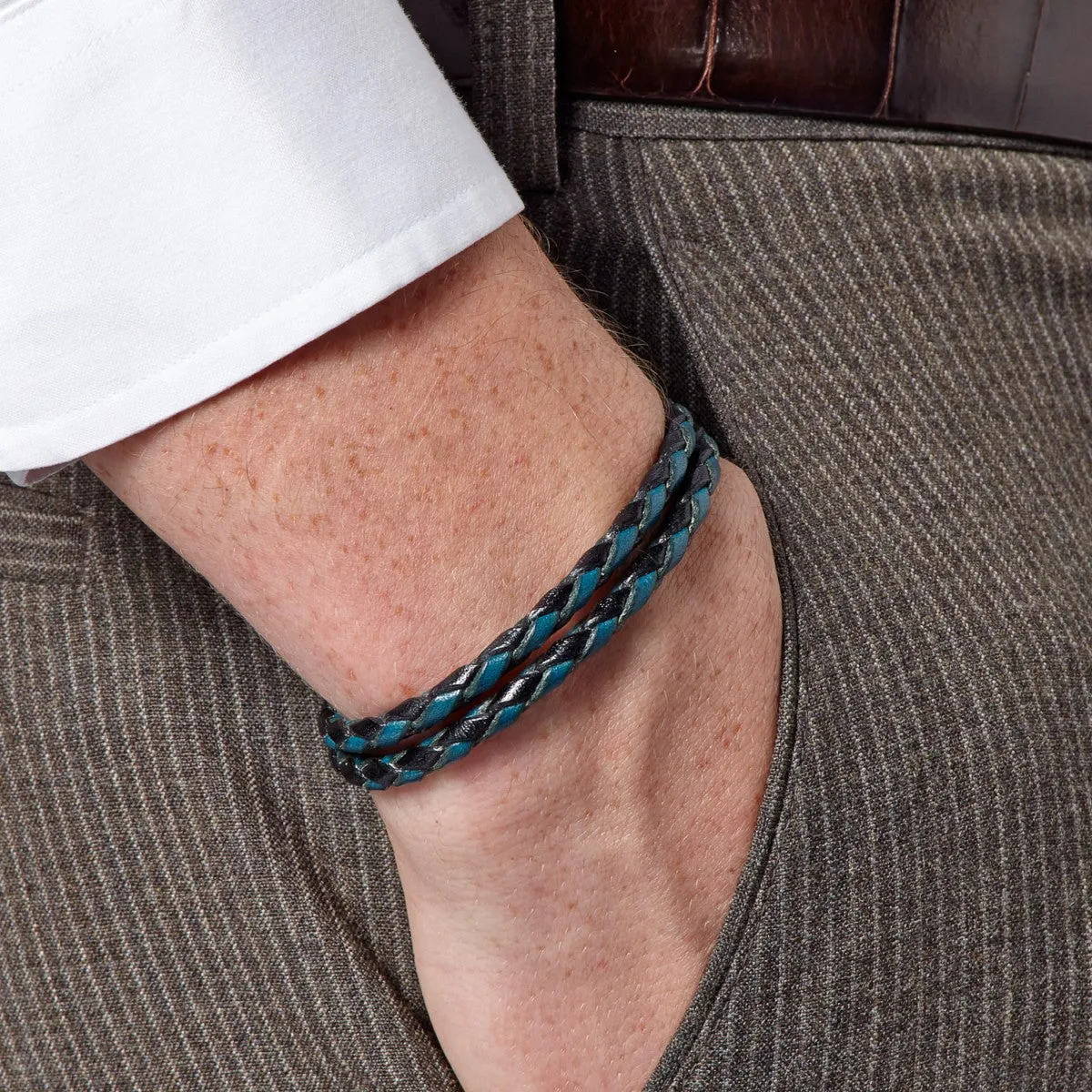 Tateossian Double Wrap Scoubidou Black and Blue Bracelet