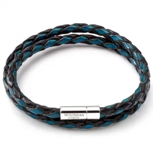 Tateossian Double Wrap Scoubidou Black and Blue Bracelet