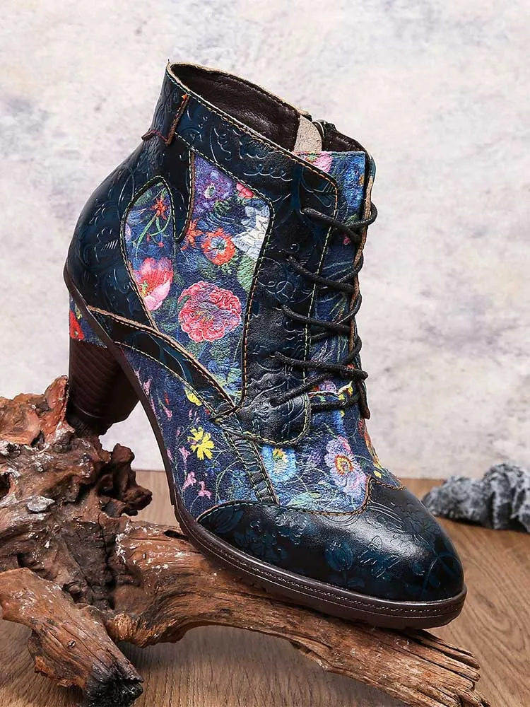 Tatiana Retro Patchwork Ankle Boots