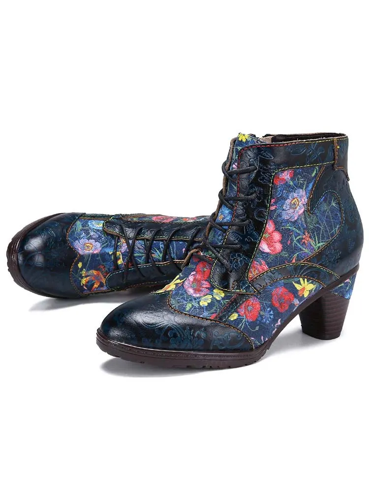 Tatiana Retro Patchwork Ankle Boots