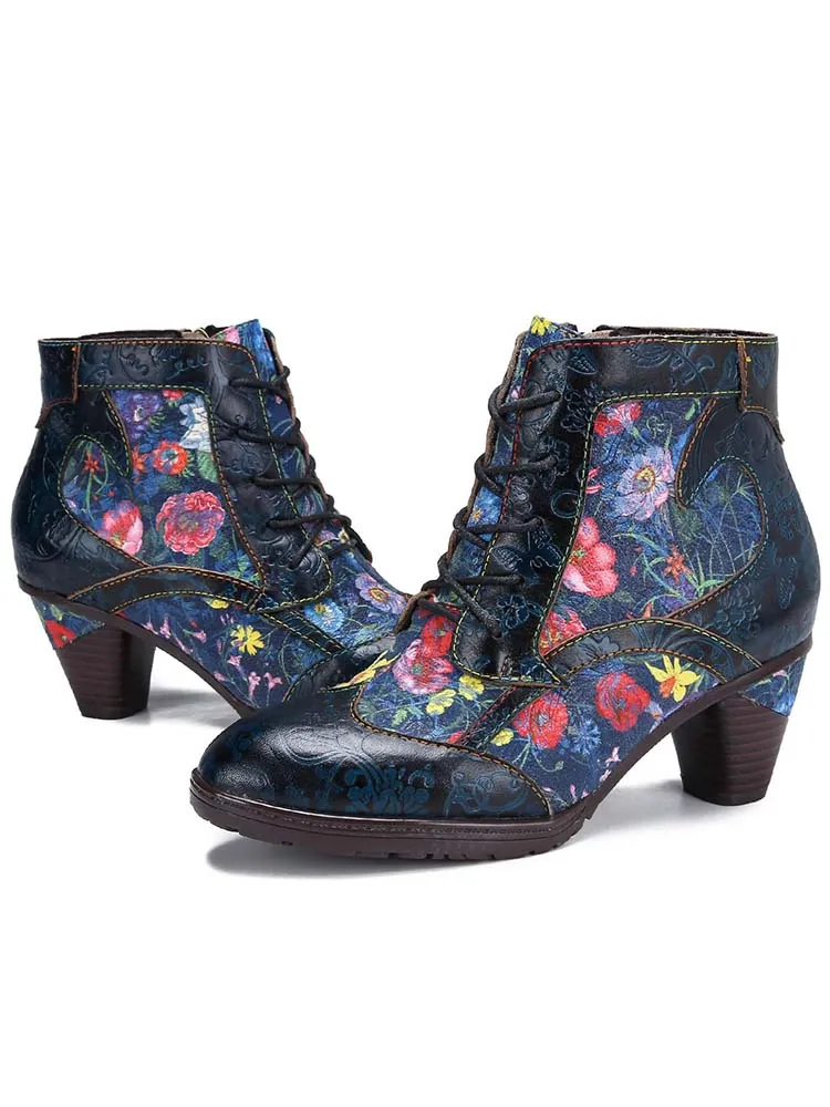 Tatiana Retro Patchwork Ankle Boots