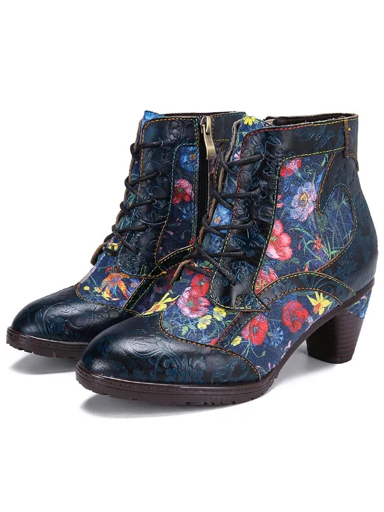 Tatiana Retro Patchwork Ankle Boots