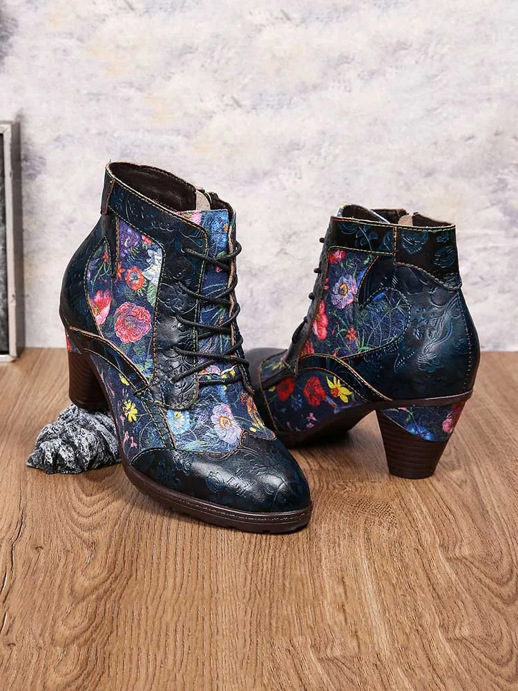 Tatiana Retro Patchwork Ankle Boots