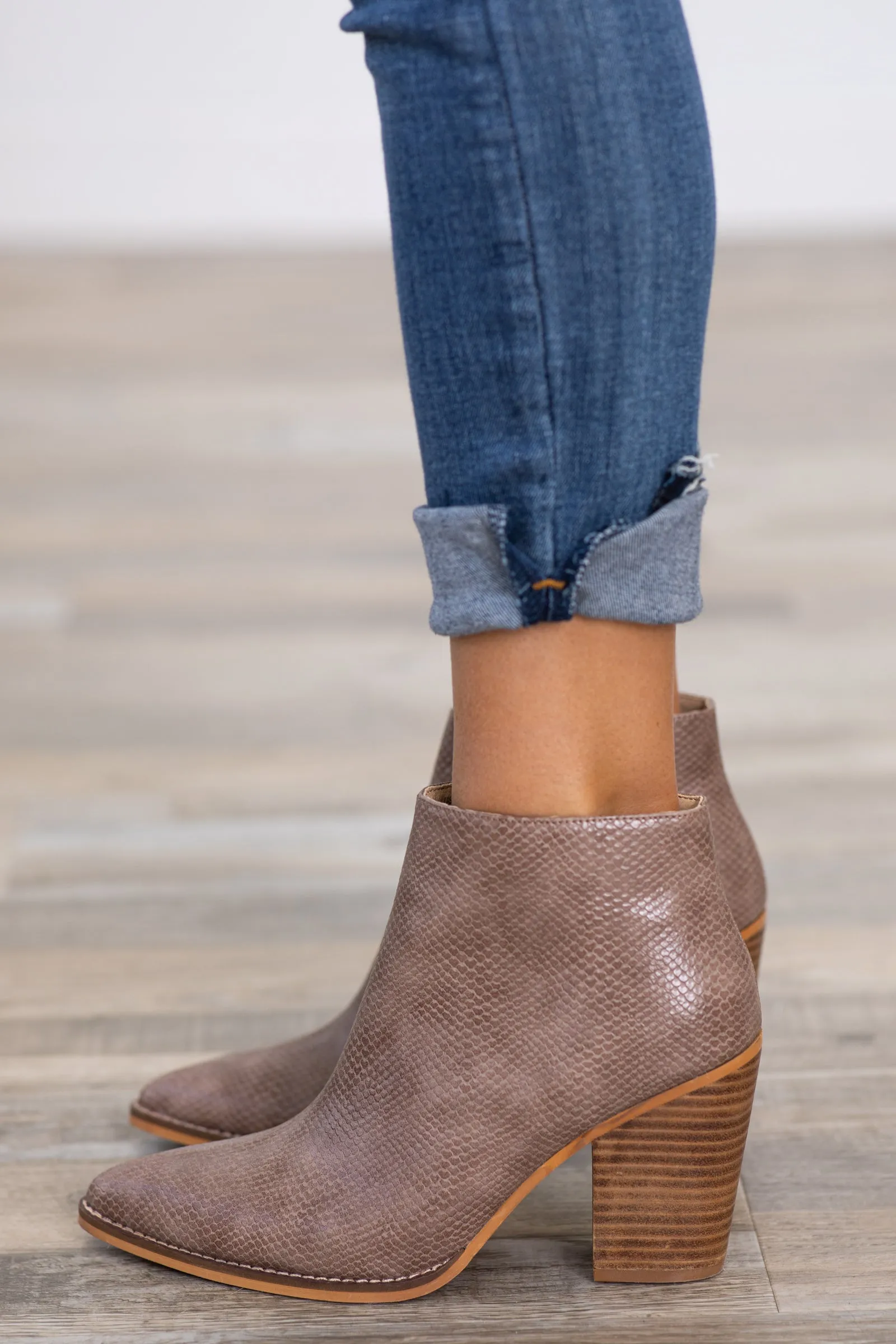 Taupe Point Toe Textured Booties