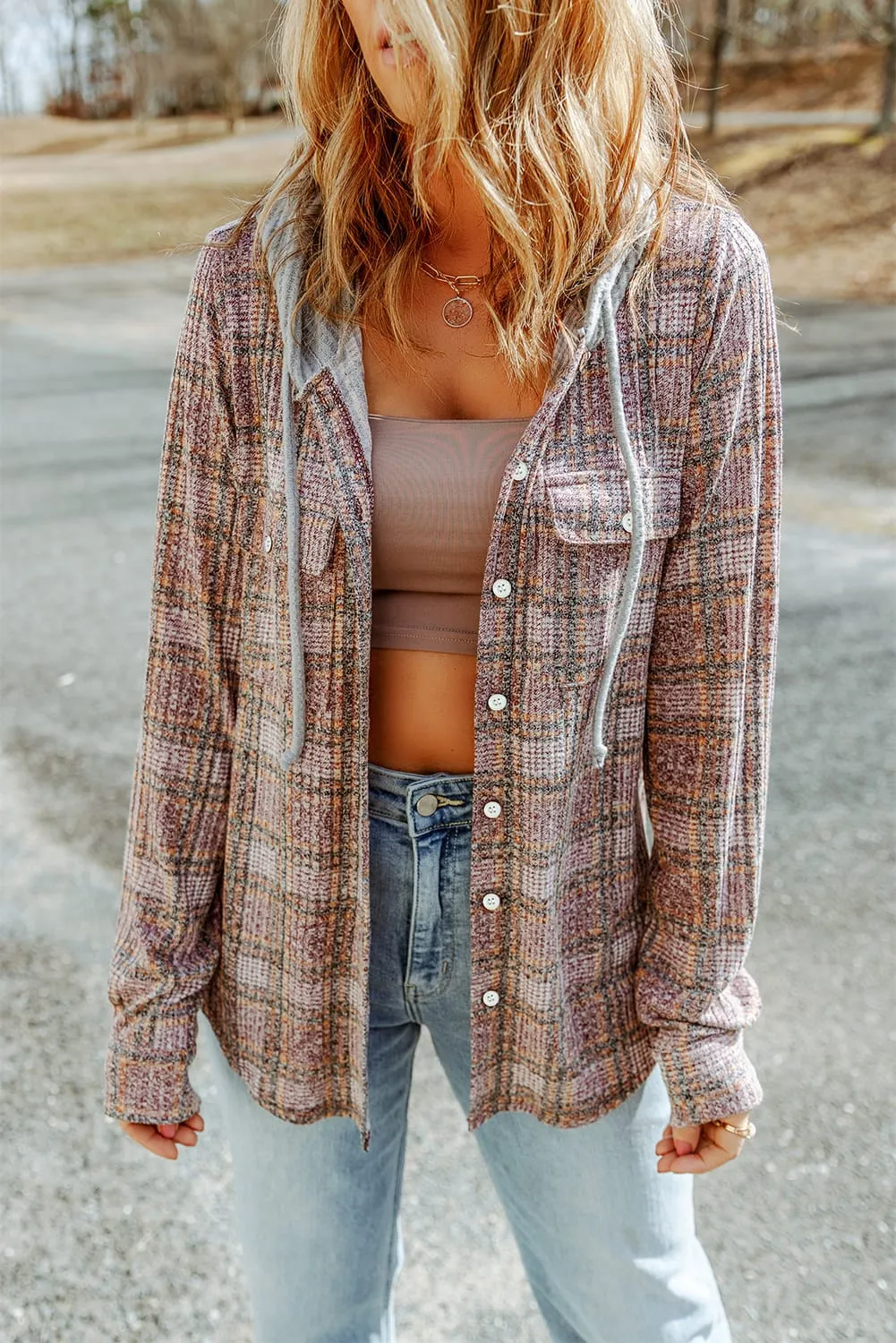 Taya Double Take Plaid Long Sleeve Hooded Jacket