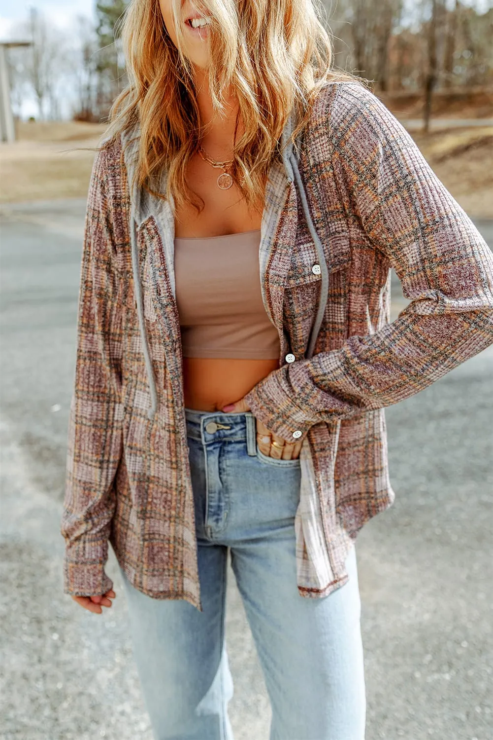 Taya Double Take Plaid Long Sleeve Hooded Jacket