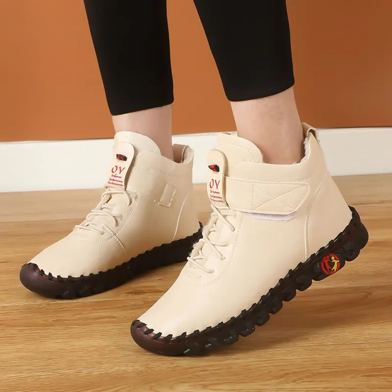 Thick Fur Booties Women's Short Leather