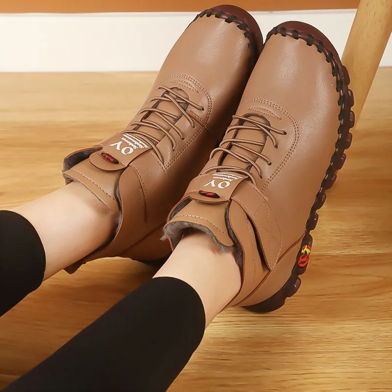 Thick Fur Booties Women's Short Leather