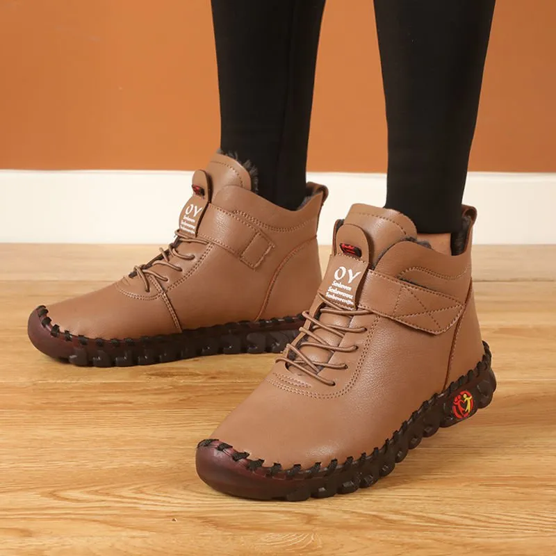 Thick Fur Booties Women's Short Leather