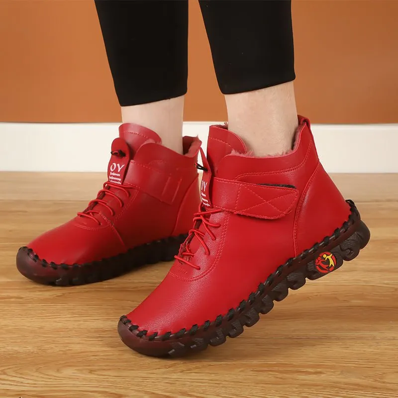 Thick Fur Booties Women's Short Leather