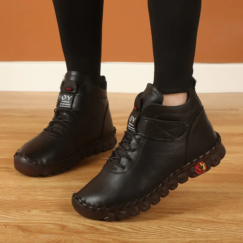 Thick Fur Booties Women's Short Leather