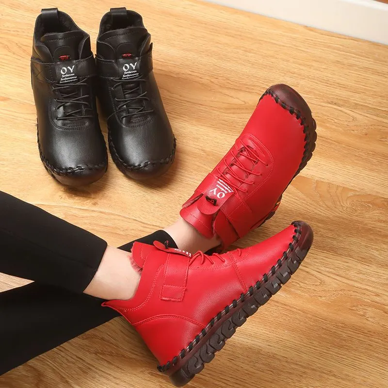 Thick Fur Booties Women's Short Leather