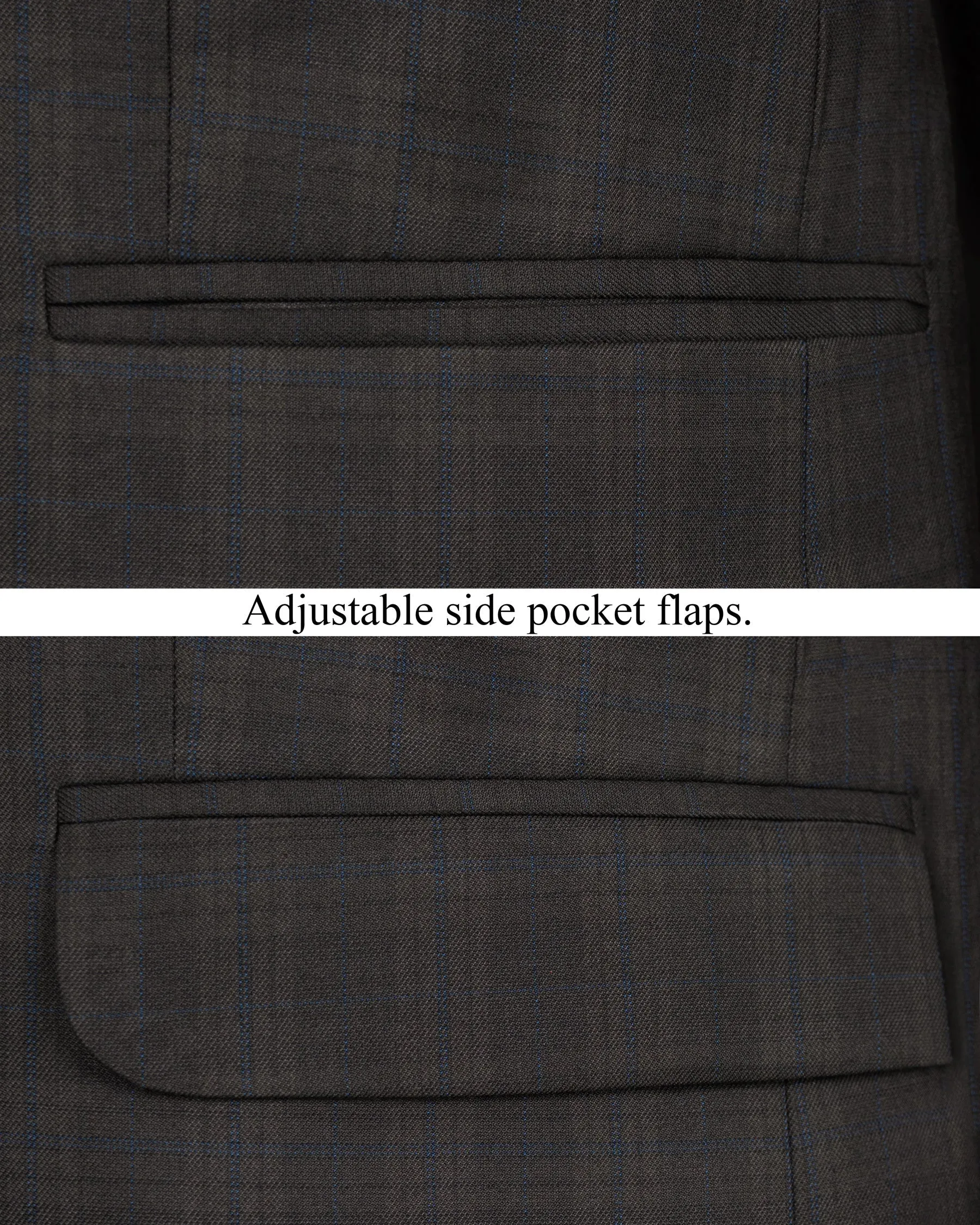 Thunder brown Plaid Cross Buttoned Bandhgala Wool Rich Blazer