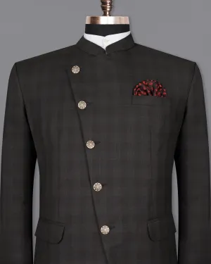 Thunder brown Plaid Cross Buttoned Bandhgala Wool Rich Blazer