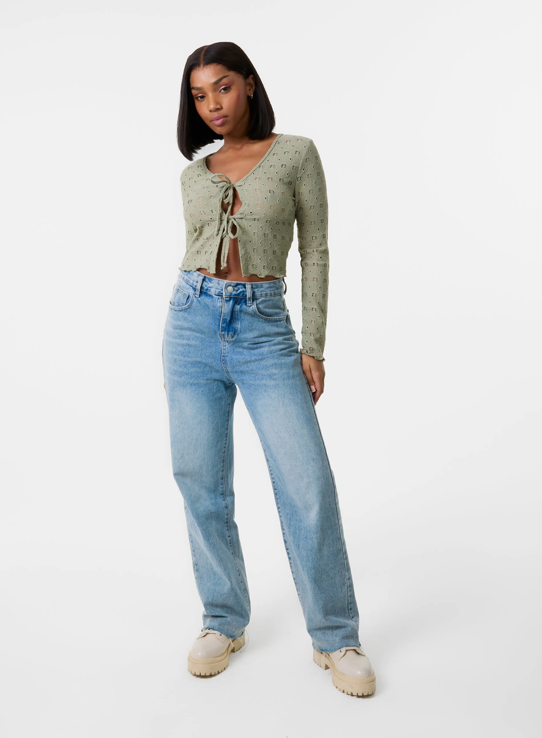 Tie Front Cutwork Cardigan