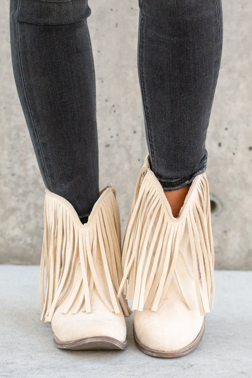 Trippier Fringe Ankle Boots - Cream