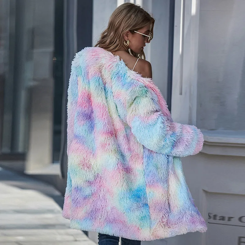 Ttie-dye Cardigan Casual One Fur Outerwear