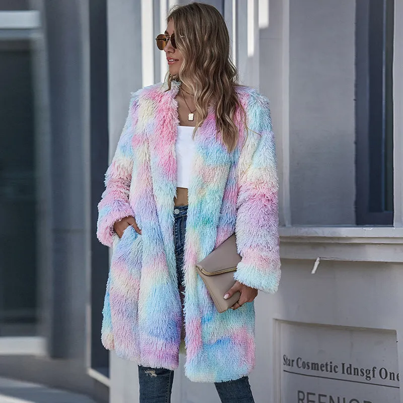 Ttie-dye Cardigan Casual One Fur Outerwear