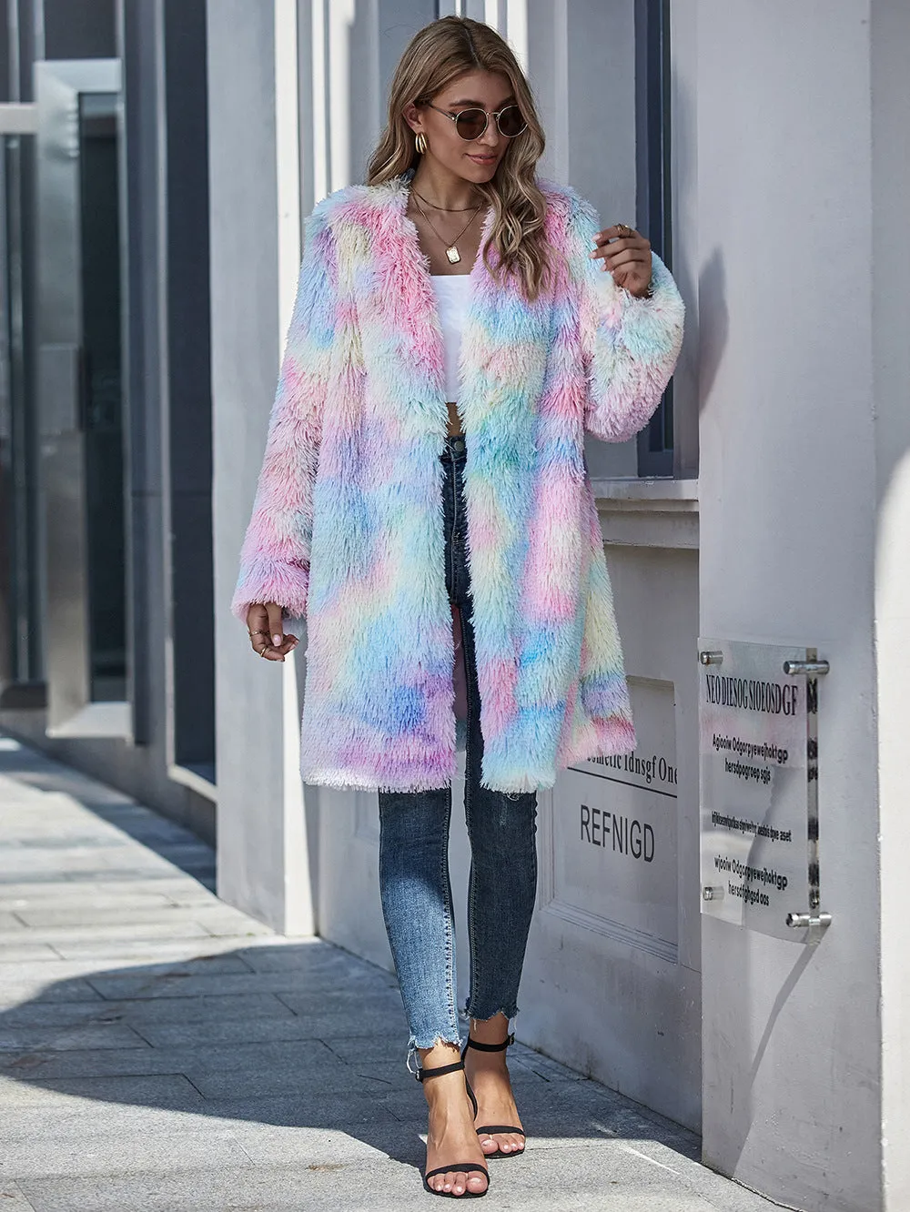 Ttie-dye Cardigan Casual One Fur Outerwear