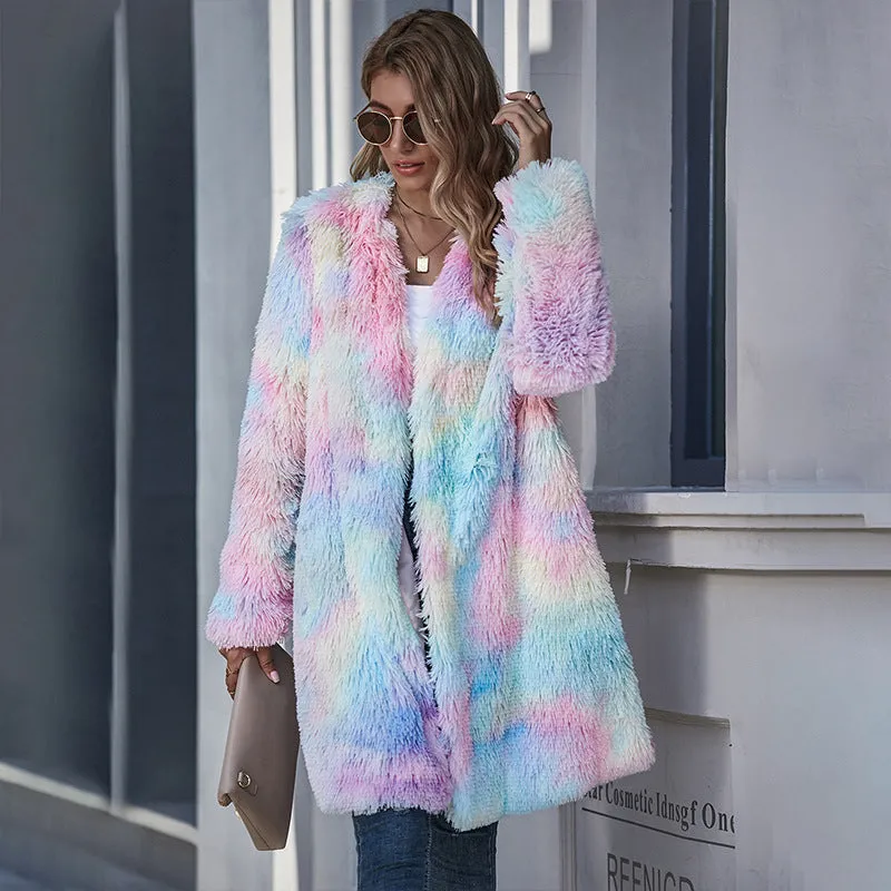 Ttie-dye Cardigan Casual One Fur Outerwear