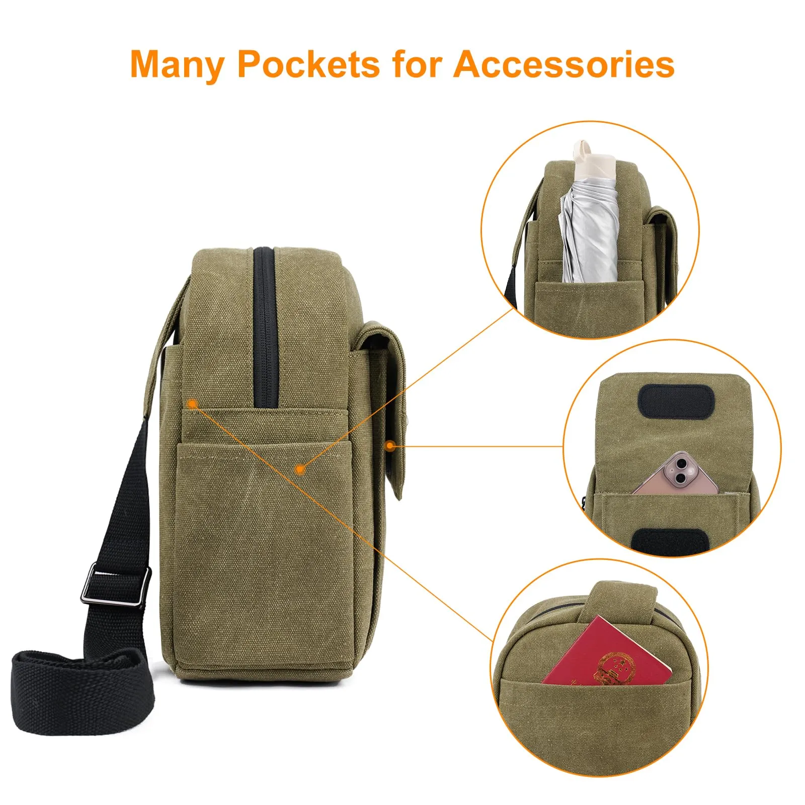 TULLIO Small Camera Bag, Crossbody for Photographer Canvas Sling Bag, Waterproof Dslr Bag Compatible with Nikon Sony