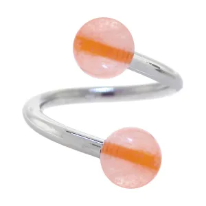 Two-tone Grey Orange Stripe Spiral Belly Button Ring