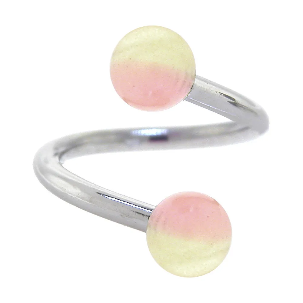 Two-tone Pale Yellow Pink GLOW Spiral Belly Button Ring