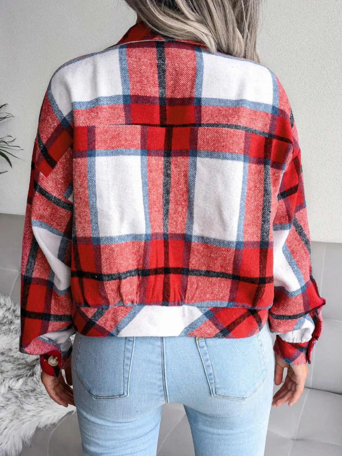 Tyller Plaid Collared Neck Drop Shoulder Jacket