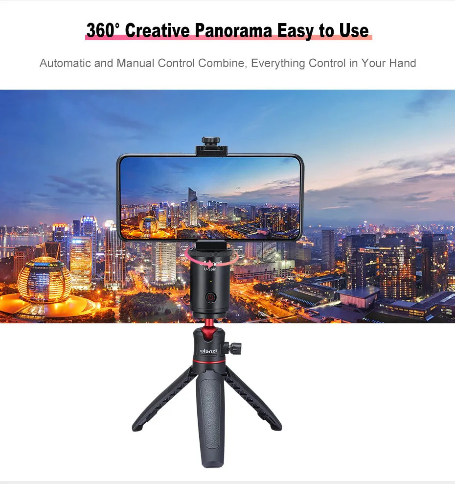 Ulanzi U-spin Mobile Phone Bluetooth Remote Control 360 Degreen Rotation Electric Gimbal Holder Camera Accessories black