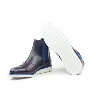 Unique Handcrafted Navy Blue Chelsea Boots w/ Sportwedge Sole