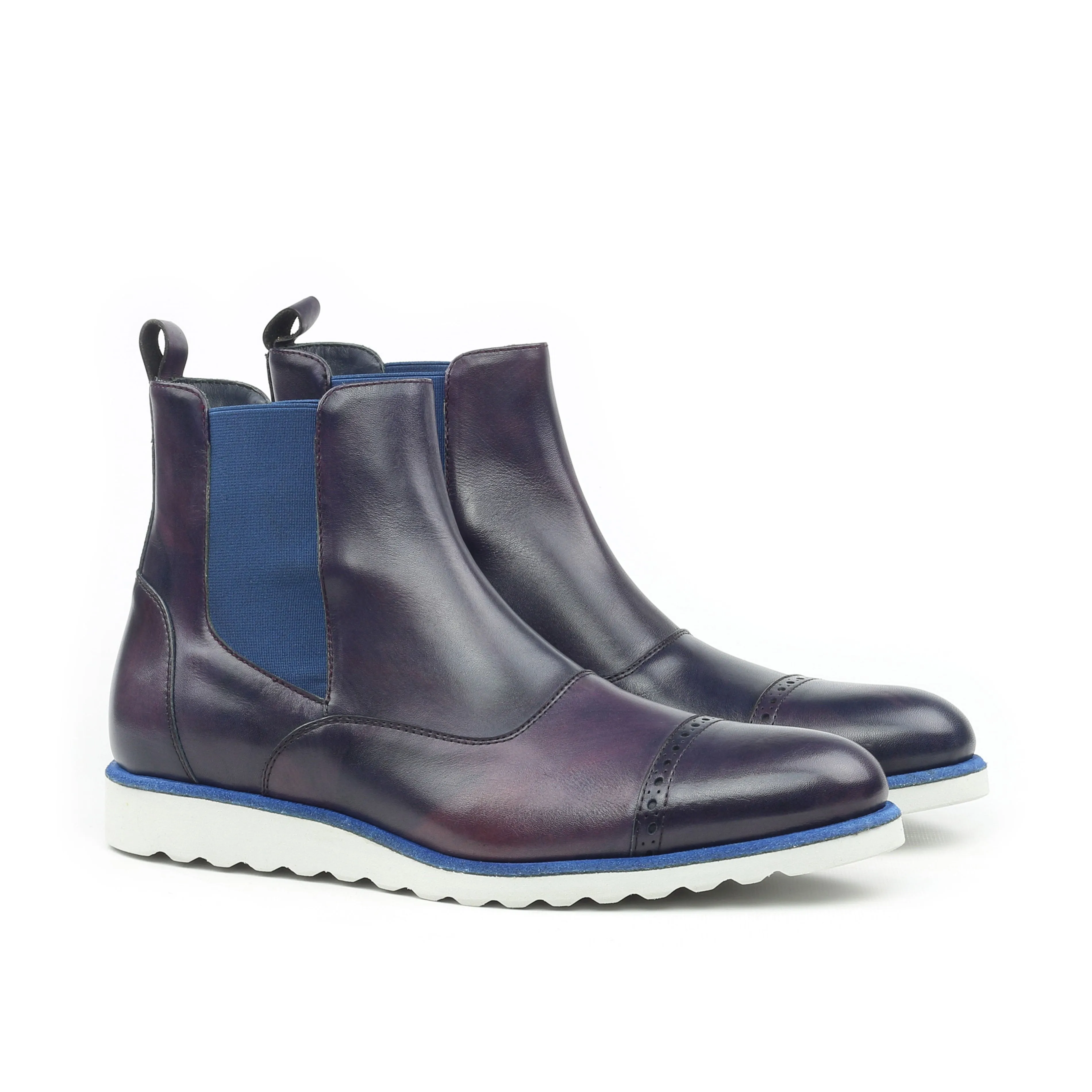 Unique Handcrafted Navy Blue Chelsea Boots w/ Sportwedge Sole