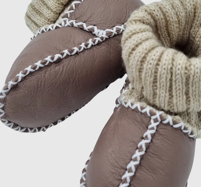 Upcycled Leather Booties Brown