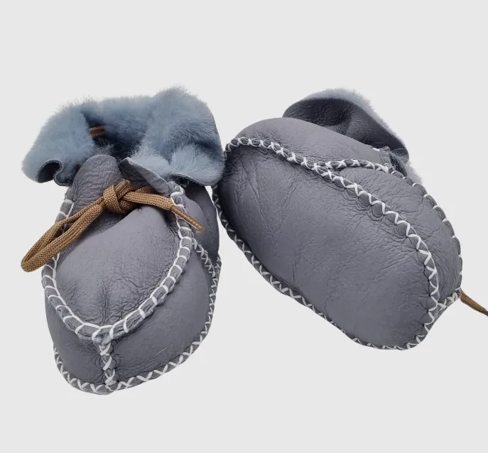 Upcycled Leather Lace Up  Booties L.Blue