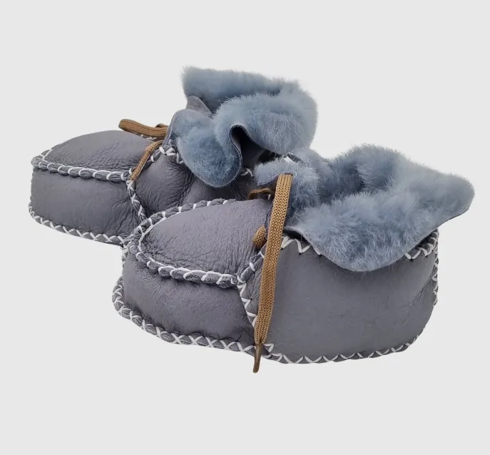 Upcycled Leather Lace Up  Booties L.Blue